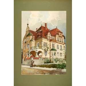  1903 Chromolithograph Villa Blasewitz Dresden Elevation 