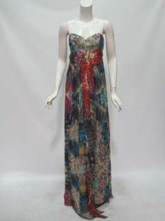 Nicole Miller womens multi strapless ruffled long silk dress 8 $649 