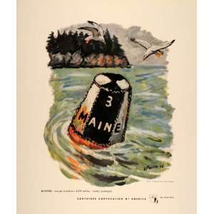  1948 CCA Art Waldo Peirce Maine Buoy Seagull Gull Print 