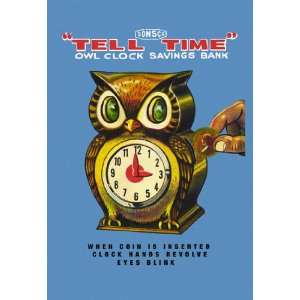  Tell Time Owl Clock 28x42 Giclee on Canvas