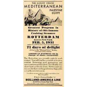  1930 Ad Holland America Line Mediterranean Egypt Cruise 