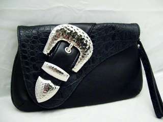Charm & Luck Elegant Black Clutch Wallet Bag Wristlet w Buckle Detail 