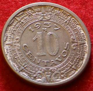 Mexico 1937 10 Centavos Beautiful Mexican Coin KEY DATE  