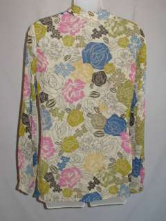 Jill Pretty Cream Floral Crinkle Rayon Long Tunic Shirt   XS  