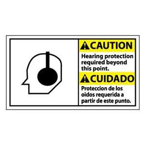Bilingual Vinyl Sign   Caution Hearing Protection Required Beyond This 