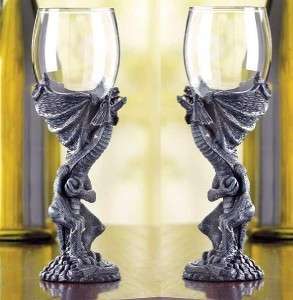 Set of 2 Gothic Medieval Dragon Goblet Fantasy Glasses  