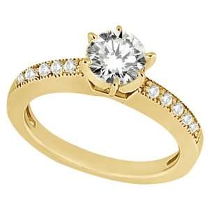 Milgrain Pave Set Diamond Engagement Ring in 18k Yellow Gold (0.24 ctw 