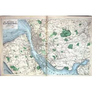   Map 1883 Environs Liverpool England River Mersey Prescot Home