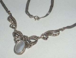 Sterling Silver Mother of Pearl & Marcasite Necklace  