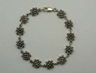 925 Sterling Silver Marcasite Square Link Bracelet  