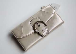 NWT Coach Soho Leather Buckle Slim Envelope Wallet Silver Champagne 