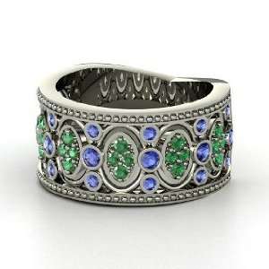 Renaissance Band, Sterling Silver Ring with Sapphire & Emerald