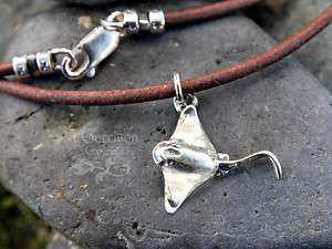 Manta Ray necklace – sterling silver stingray on dark brown leather 