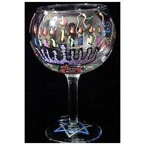  Hanukkah Happiness Design   Hand Painted  Goblet   12.5 oz 