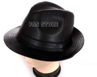 mens sheep leather black bucket/fedora cap/ hat*S,M,L  