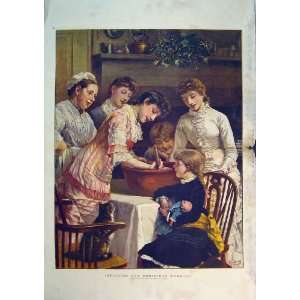  Family Mother Stirring Christmas Pudding 1881 Cat Table 