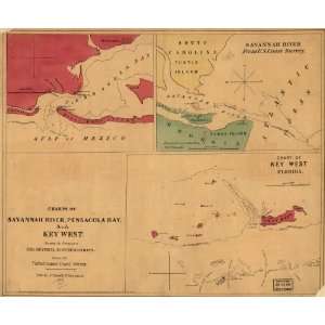  Civil War Map Charts of Savannah River, Pensacola Bay, and 