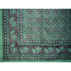  Mansingh Block Print Tapestry Bedspread Seafoam Green 