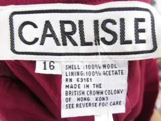 CARLISLE Maroon Wool Long Pleated Straight Skirt Sz 16  