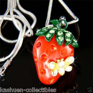   Crystal ~3D Juicy Red STRAWBERRY bumble bee~ beetle pendant Necklace