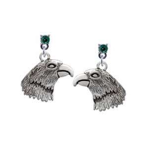  Large Eagle Head   Mascot Emerald Swarovski Post Charm 