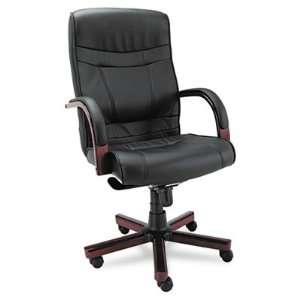  Madaris High Back Swivel/Tilt Leather Chair w/Wood Trim 
