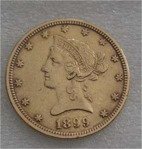 USA 10 GOLD DOLLARS COIN, CORONET 1899 XF  