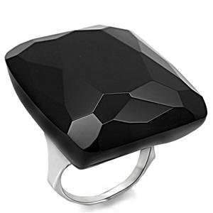  Size 8 Jet Black Synthetic Stone Brass Rhodium Ring AM Jewelry