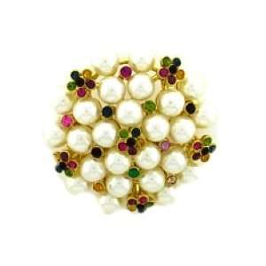  Jewel Tone Multi Crystal Flower Pearl Cluster Pin Womens 