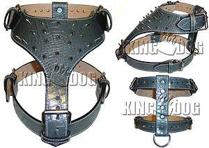 Large Gator Leather Dog Harness Spiked Pitbull Choose From 9 Colors 