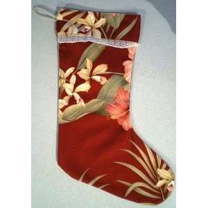 Hawaiian Christmas Stocking Red with Floral Print  Kitchen 