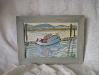   Naive Signed Oil Painting Christmas Day at the Lake ca 1940s Baldwin