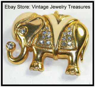 Vintage KJL Kenneth Jay Lane 4 Avon Gold Enamel Rhinestone Elephant 