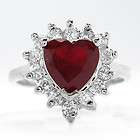 Radiant Red Ruby Heart Cut 18 KGP White Gold Ring Size 