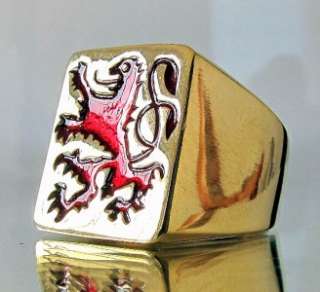 THE RED CREST LION SOLID BRONZE RING SCOTLAND COAT OF ARMS  