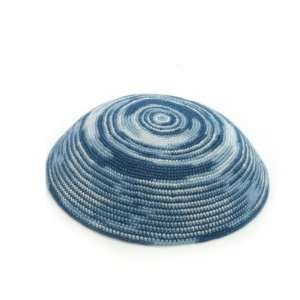 Set of 2, 15 Centimeter Blue Knitted Kippahs with a Swirling Pattern