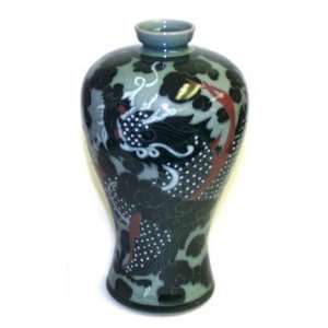 Dragon Inlay Korean Celadon Vase ~ 11 Inch 