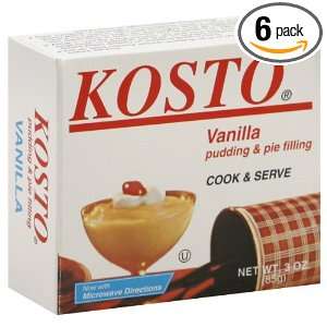 Kosto Vanilla Pudding, 3 Ounce (Pack of 6)  Grocery 