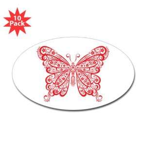  Sticker (Oval) (10 Pack) Stylized Lacy Butterfly 