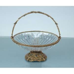  24% Lead Italian Crystal Bowl with Brass Center Handle and 