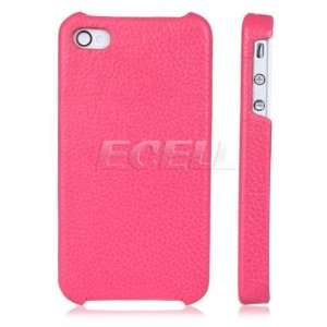  Ecell   PINK TEXTURED LEATHER HARD BACK CASE FOR iPHONE 4 