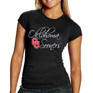  Oklahoma Sooners Ladies Black Script Logo T shirt Sports 