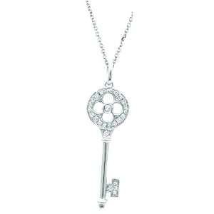 Sterling silver 0.12ct TDW Diamond Clover in Circle Key Pendant (H I 
