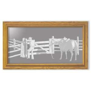  Decorative Framed Mirror Wall Decor With Cowboy and Horse 