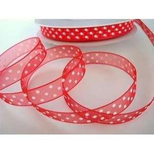   50 Yards Spool Organza Polka Dots 3/8 Ribbon (Red) 