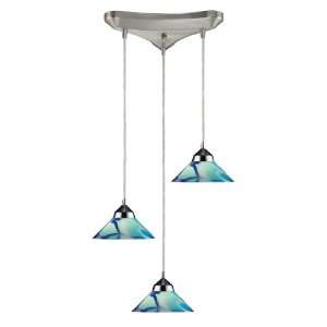 Elk 1477/3CAR 3 Light Pendant In Polished Chrome and Caribbean Glass