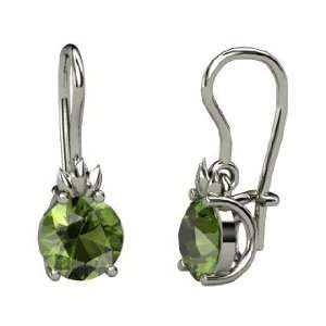   Gem Flame Earrings, Round Green Tourmaline Platinum Earrings Jewelry