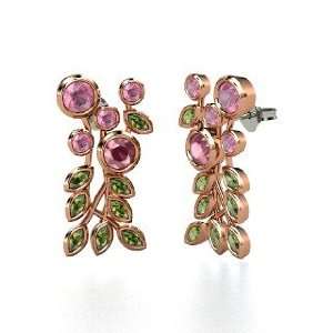   Garnet 18K Rose Gold Earrings with Green Tourmaline & Pink To Jewelry