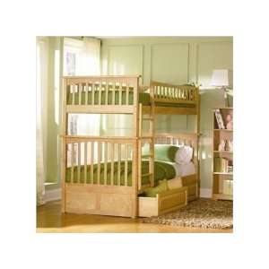   Bunk Bed with Raised Panel Drawers in Natural Maple Size Twin/Twin