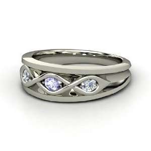   Triple Twist Ring, Sterling Silver Ring with Tanzanite & Diamond